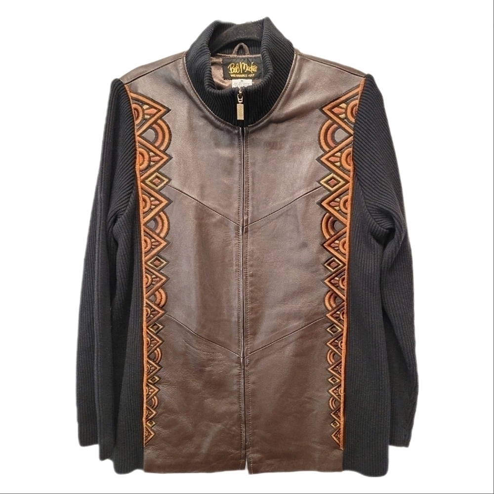 Vintage Wearable Art by Bob Mackie Leather Embroidered Jacket